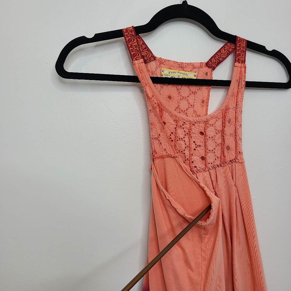 Free People Tank Top Dress Scoop Neck Tie Dye Bohemian Peach Red Size Smal - Picture 6 of 16